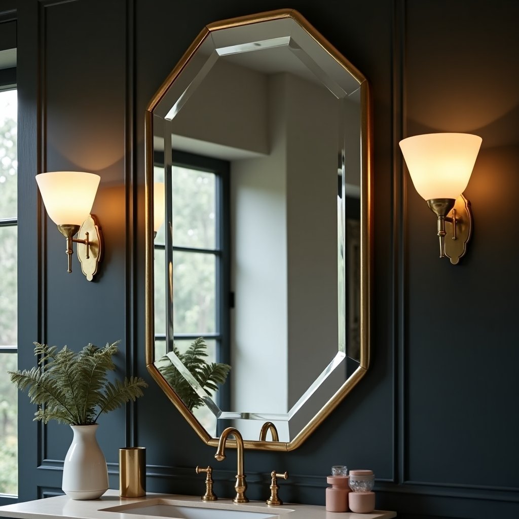 art deco wall sconces geometric mirror brass symmetry