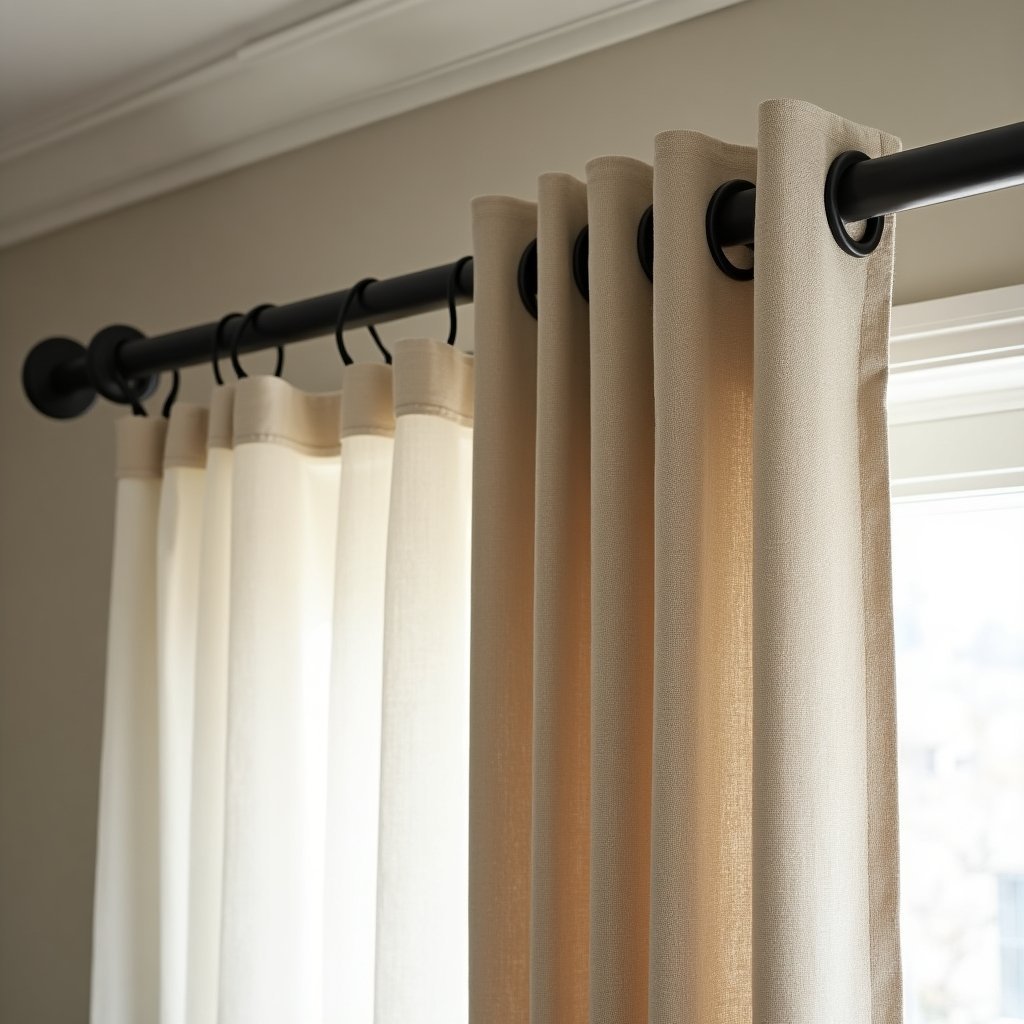 curtain rod hardware linen texture detail