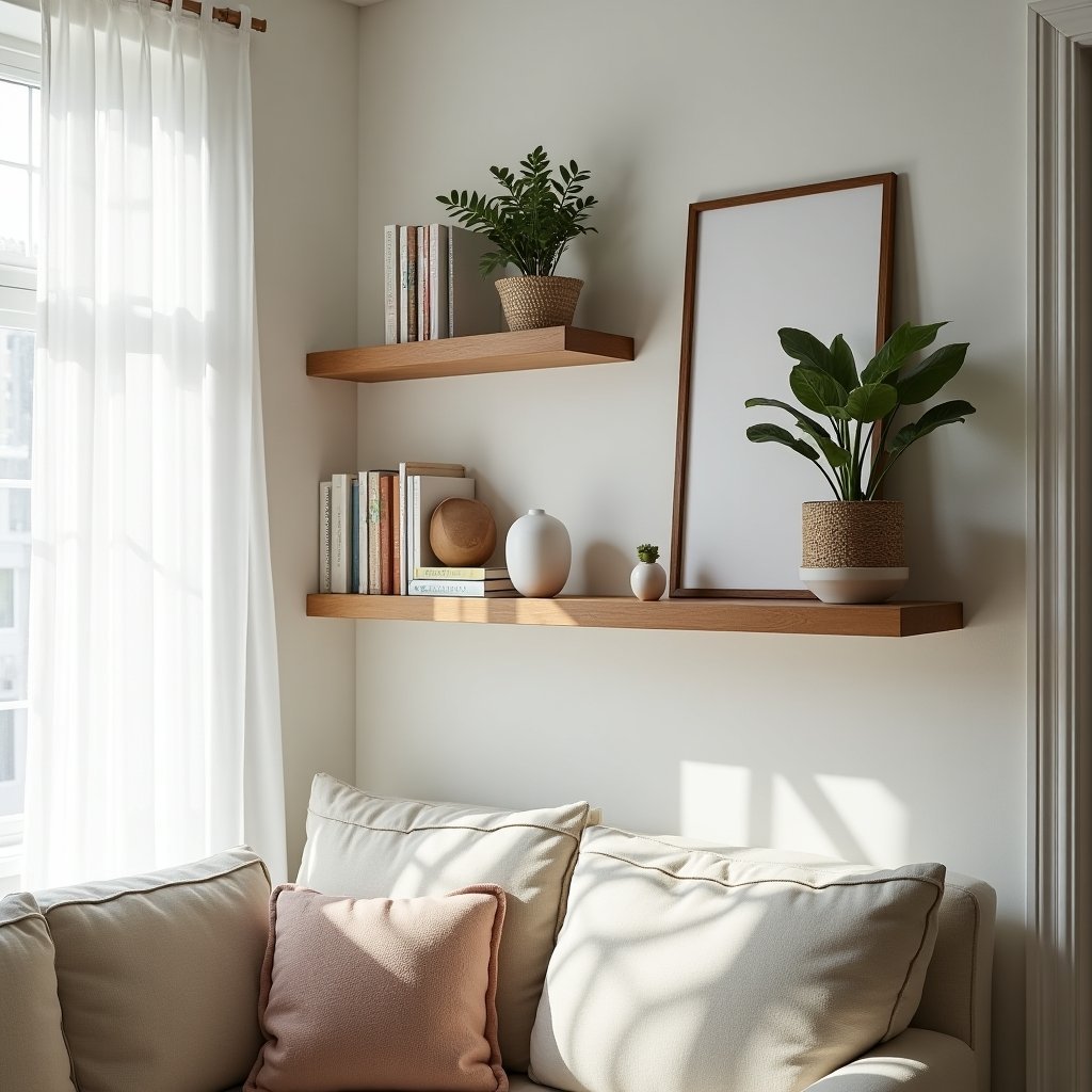 floating shelves small living room wall decor display