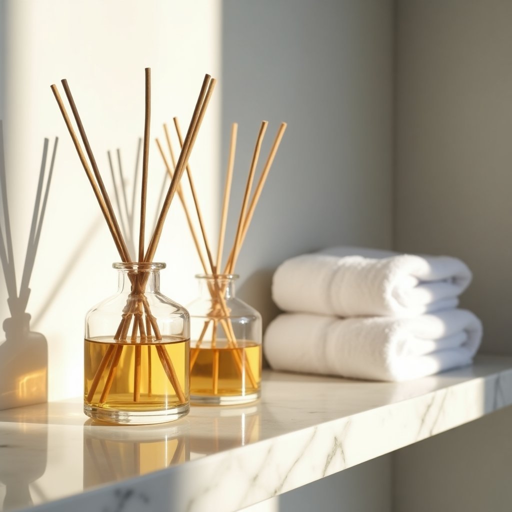 reed diffuser bathroom shelf content b