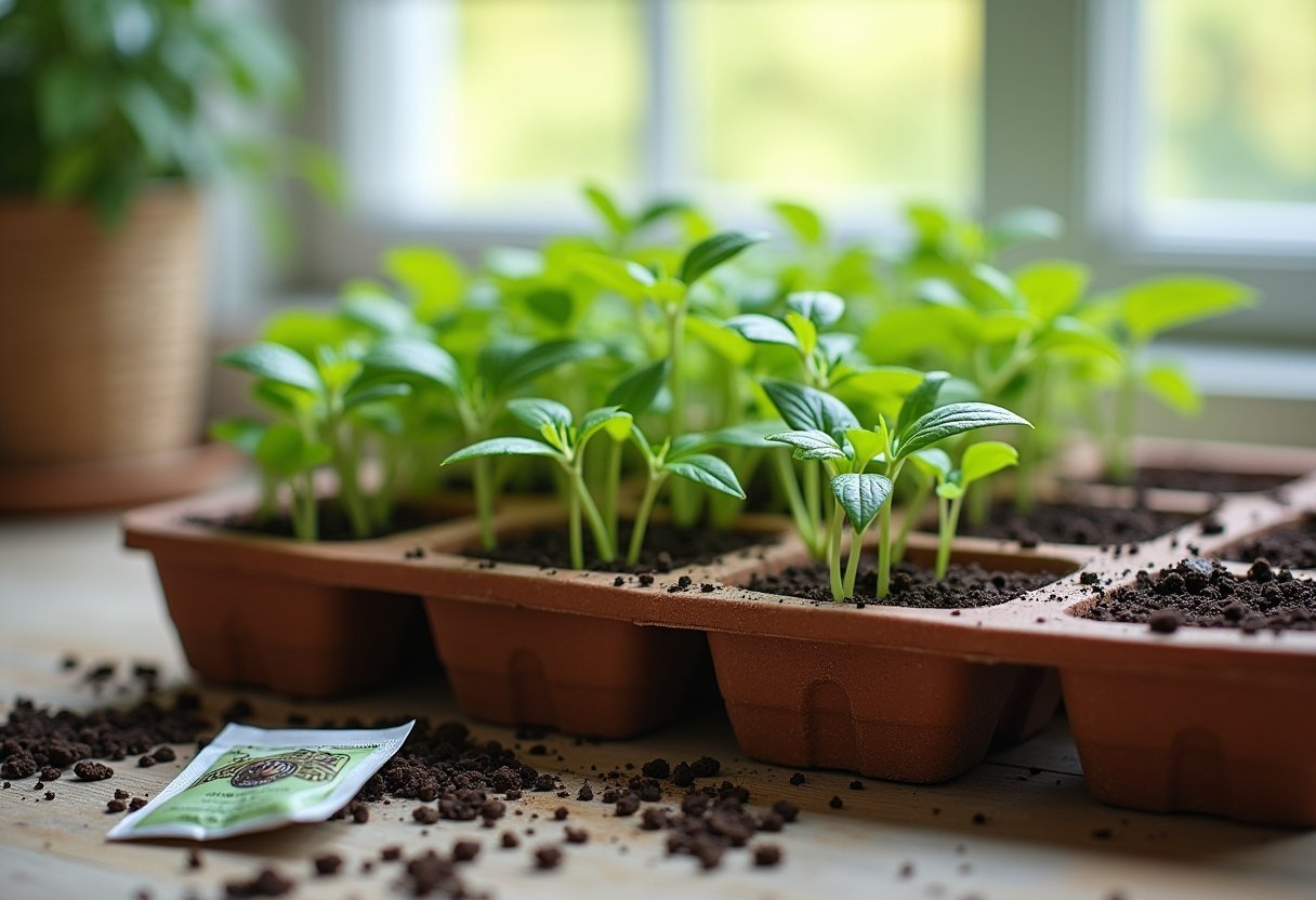 sowing seeds biodegradable tray potting mix indoor gardening