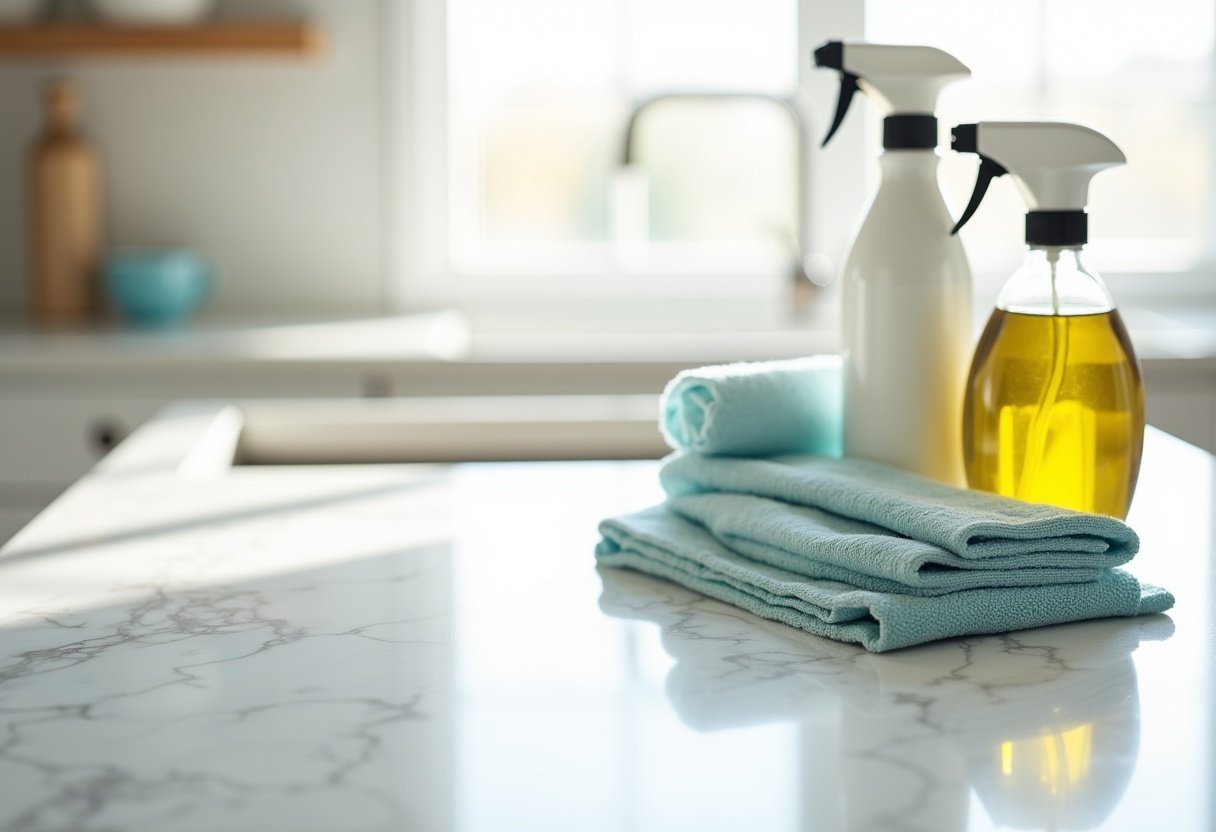 stainless steel cleaning supplies dish soap vinegar microfiber